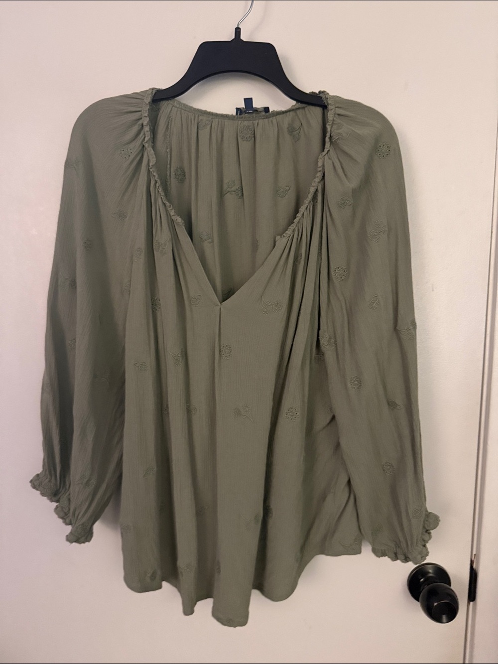 Lightweight Olive Green Peasant Blouse - Women
